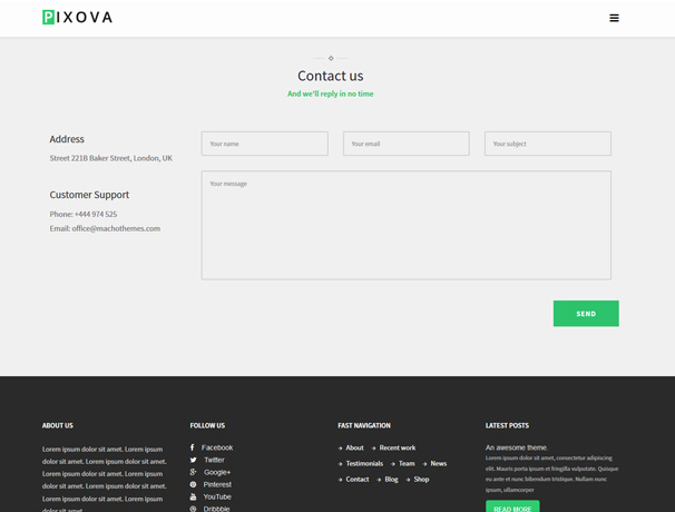 Pixova — бесплатная одностраничная тема WordPress с параллаксом и WooCommerce