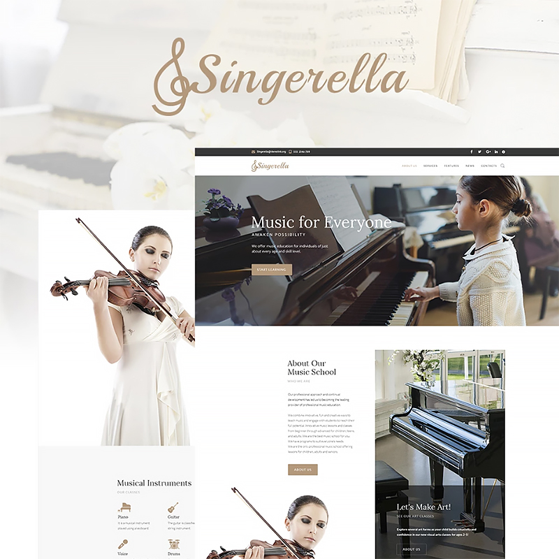 Singerella - WordPress шаблон сайту музичної школи