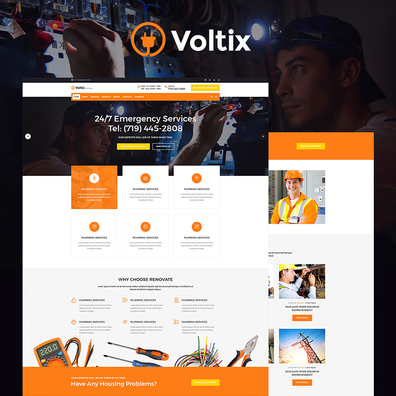 Voltix - шаблон WordPress сайту про домашній ремонт