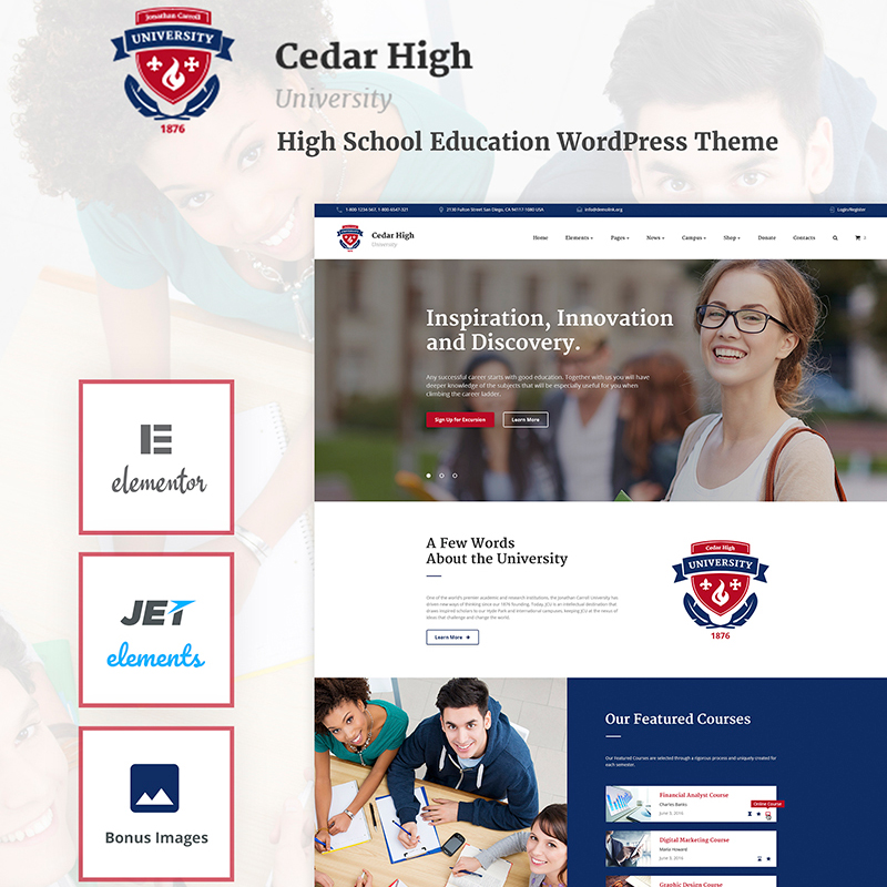 Cedar High - шаблон WordPress сайту вищого навчального закладу