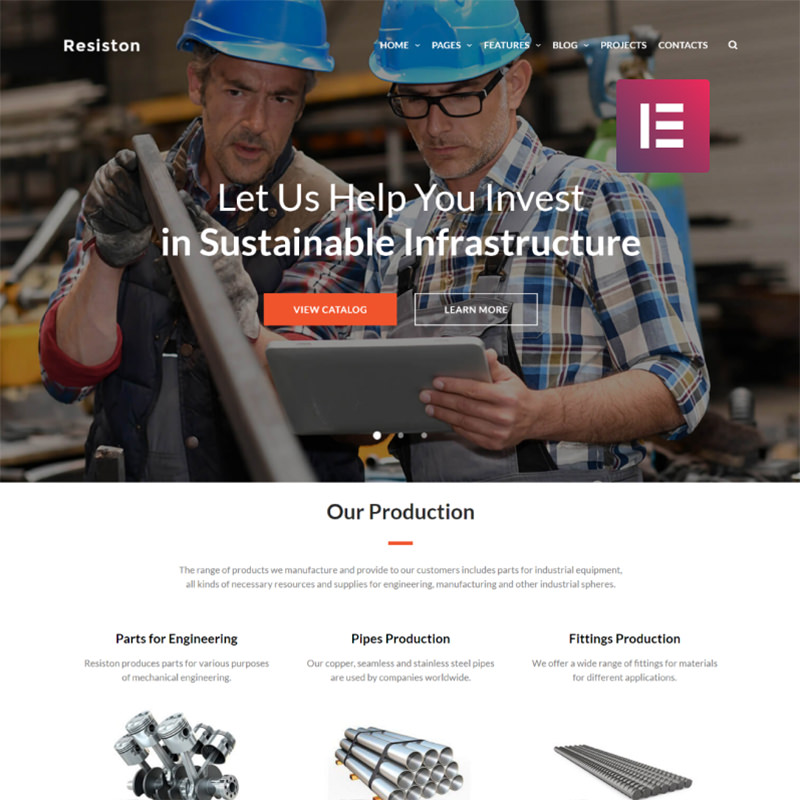 Resiston - Elementor WordPress шаблон сайту промислової компанії