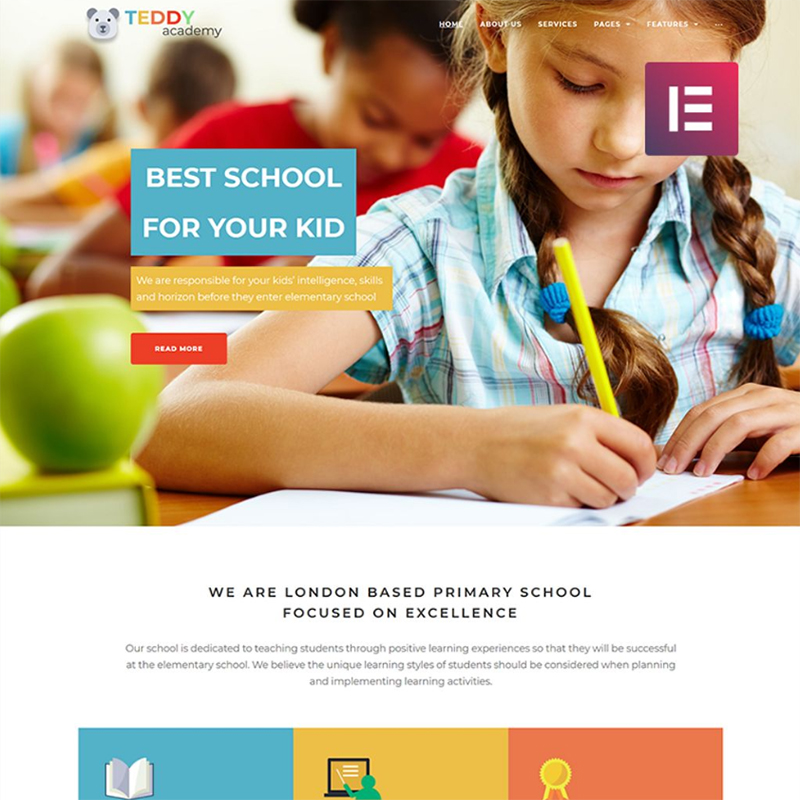 Elementor WordPress шаблон сайту початкової школи