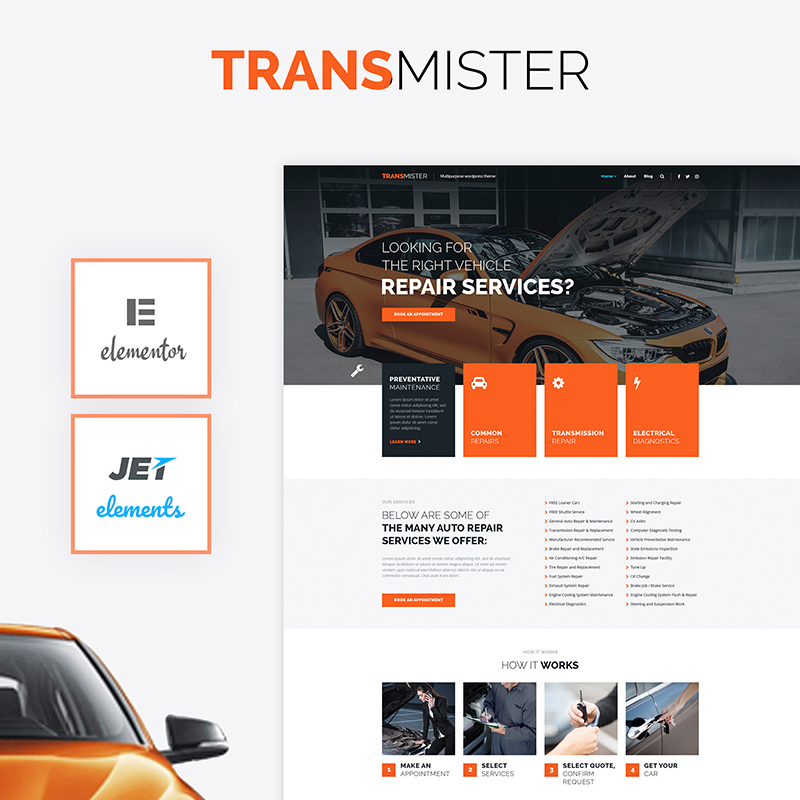 Transmitter - шаблон WordPress сервісу з ремонту авто