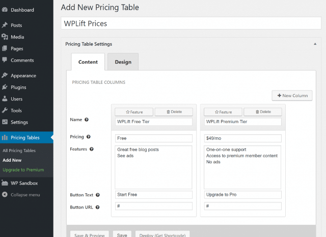 плагіни для таблиць цін WordPress