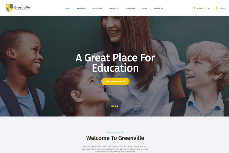 Greenville - WordPress шаблон для приватної школи