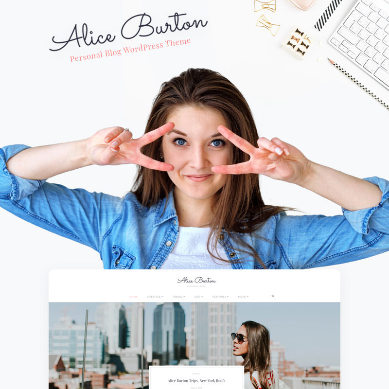 AliceBurton - Elementor WordPress шаблон личного блога