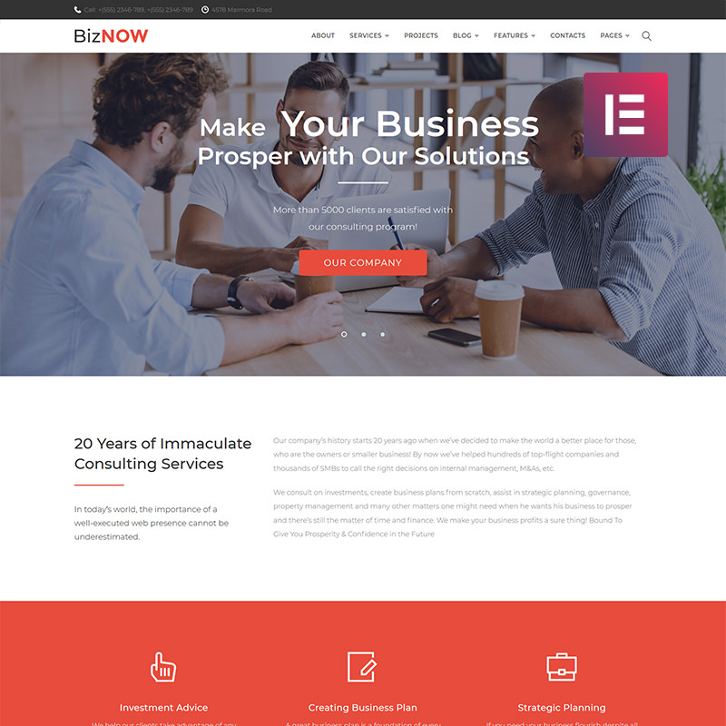 Biznow - Elementor WordPress шаблон сайту бізнес-послуг
