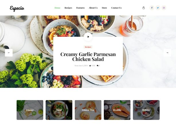 Тема Especio – одна з найкращих тем WordPress для блогів про їжу
