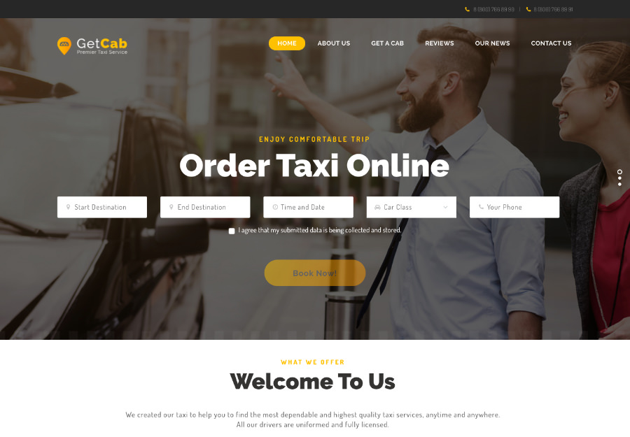 GetCab | Online Taxi Service WordPress Theme