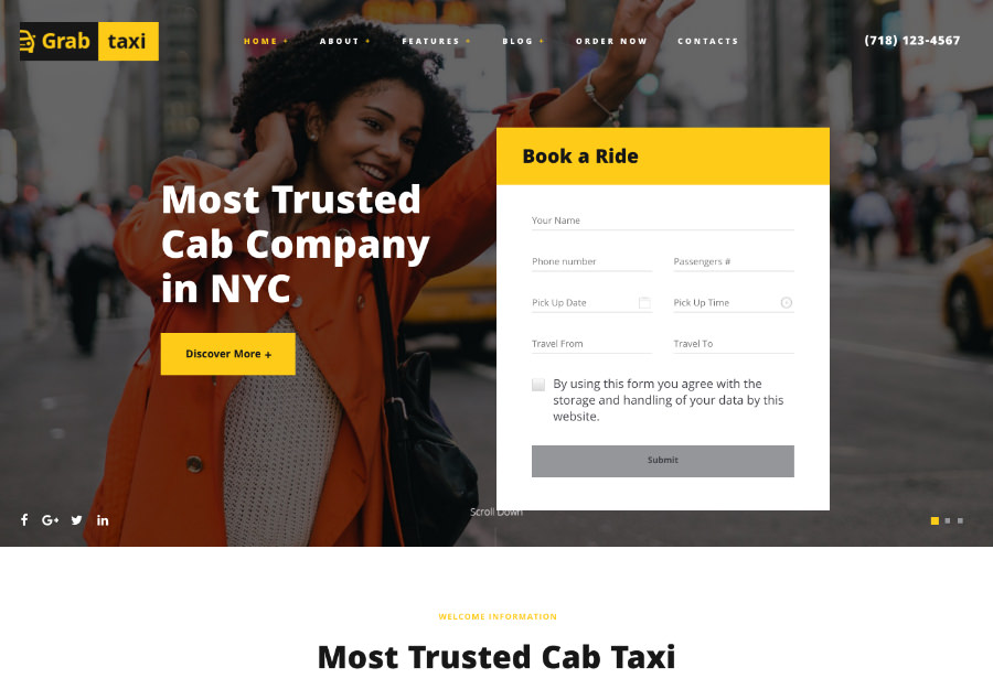 Захопи таксі | Тема WordPress для онлайн-таксі