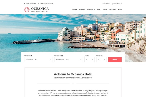 Oceanica тема WordPress для отелей