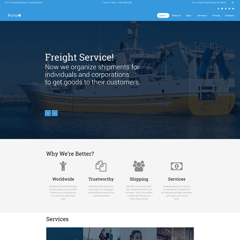 WordPress шаблон Porto - Seafaring, Transportation and Logistics