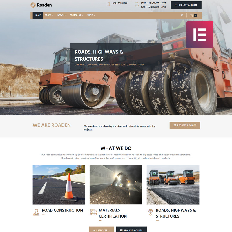 WordPress шаблон Roaden - Road Construction Elementor