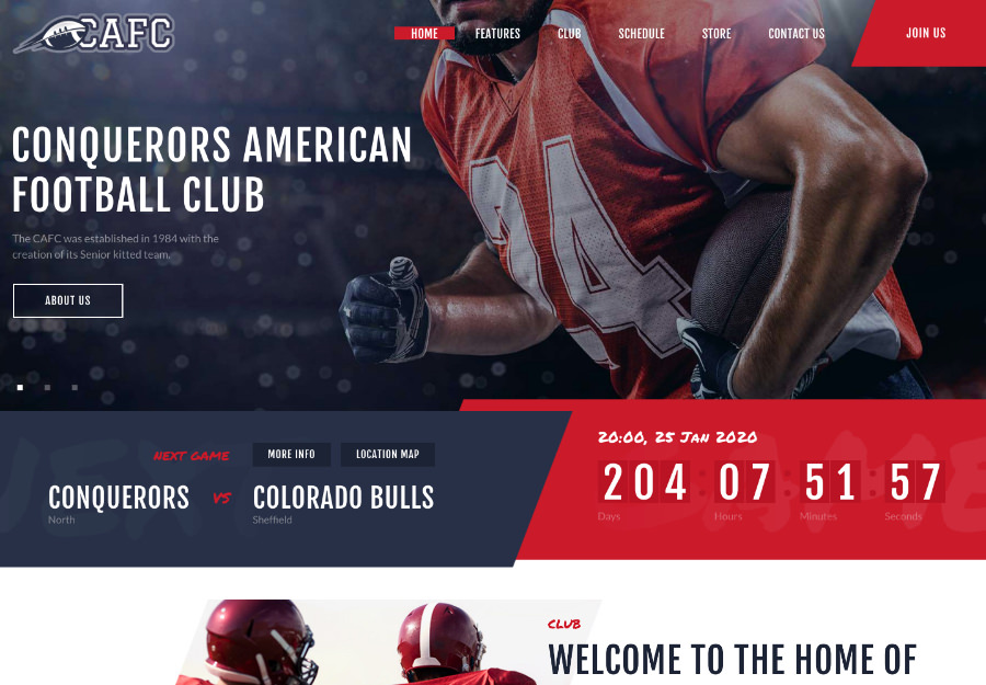 Conquerors | American Football & NFL Team WordPress Theme