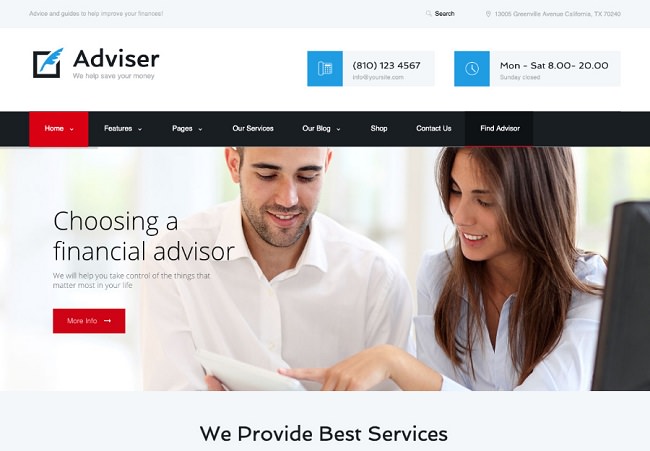 Adviser | WordPress шаблон для сфери фінансів та бухгалтерії