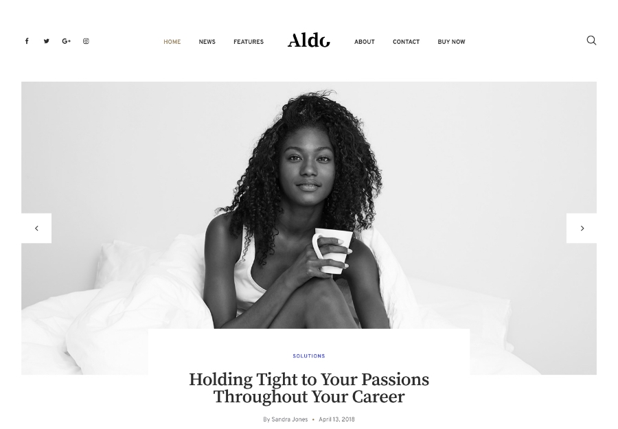 Альдо | Чорно-біла тема блогу Гутенберга WordPress