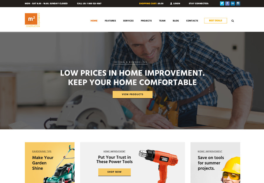 m2 | Construction Equipments and Building Tools Store WordPress Theme