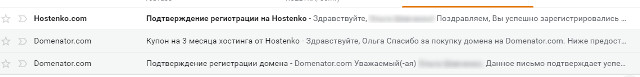 На почту вы получите письмо от Hostenko.com