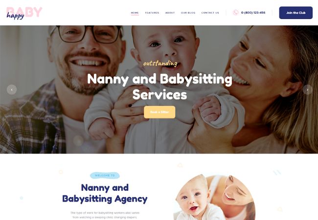 Happy Baby | Nanny & Babysitting Services Children WordPress Theme