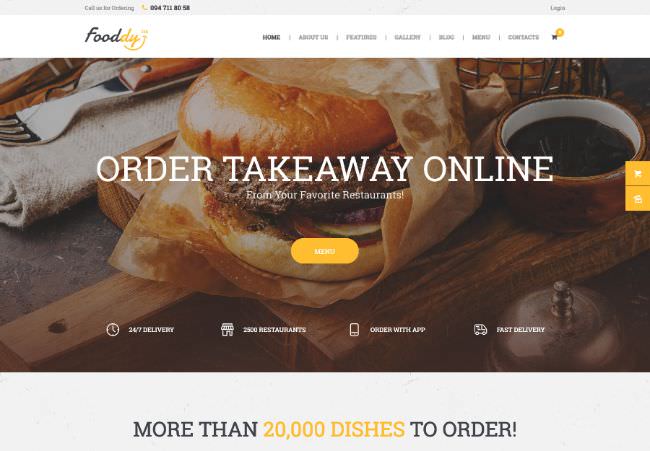 Fooddy 24/7 - Замовлення та доставка їжі WordPress Theme + RTL