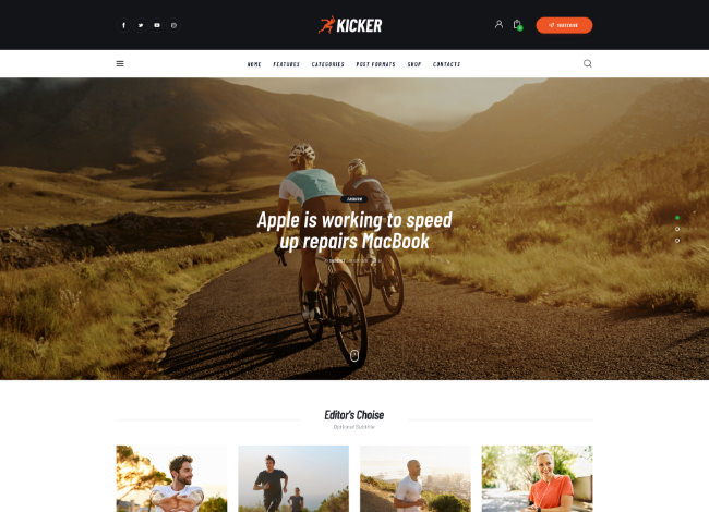 Kicker - багатоцільовий журнал блогу WordPress тема + Gutenberg