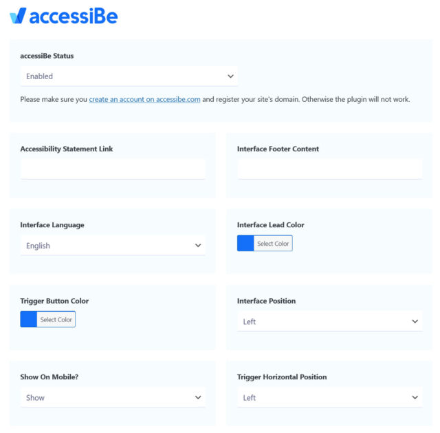 accessibe widget settings