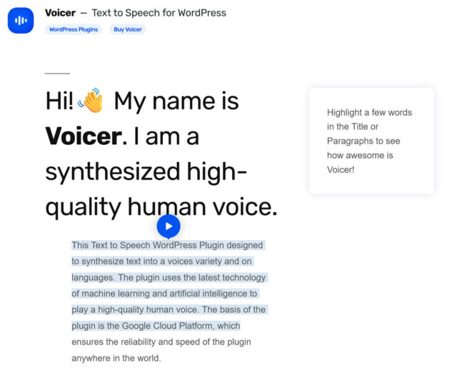 voicer ai text to speech wordpress plugin