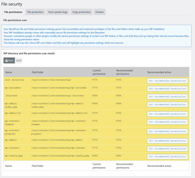 all in one security wordpress file permissions scan