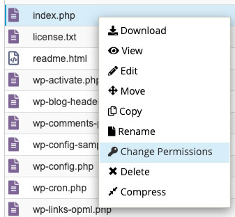 change permissions in cpanel file manager