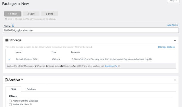 configure duplicator backup