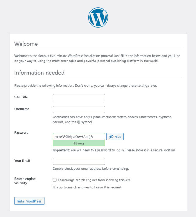 wordpress installation