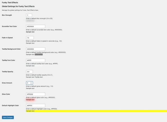 Early iteration of funky text effects plugin settings menu scaled