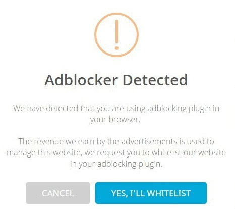 Simple adblock notice popup