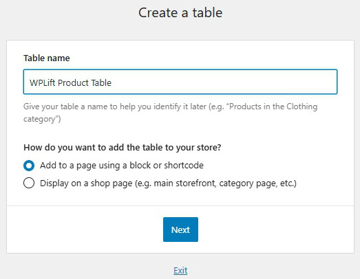 product table plugin barn