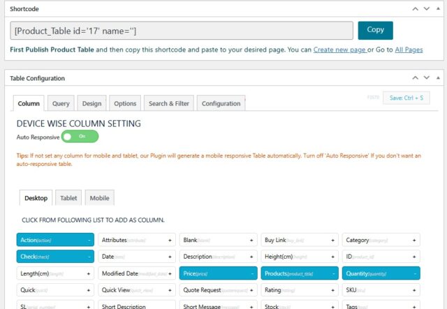 product table plugin code astrology