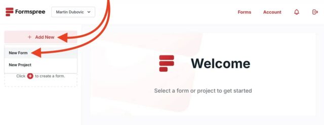 Adding a new form in Formspree