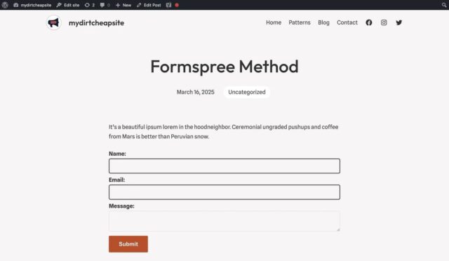 Previewing Formspree form on