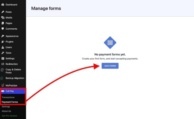 Add a new form inside the WP Ful