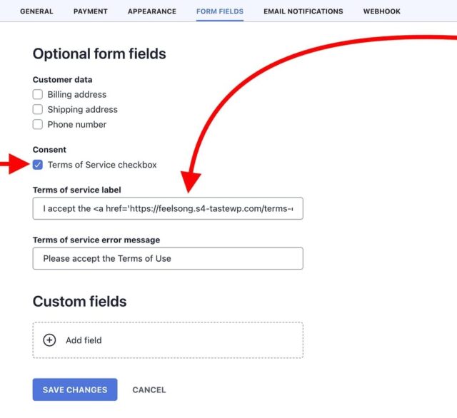 Adding a terms of service checkb