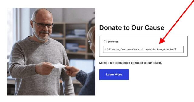 Adding donation form shortcode