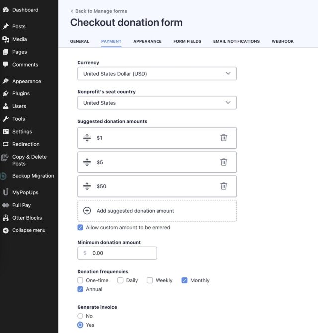 Choosing currency for donations