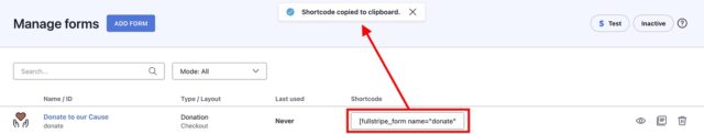 Copying the donation form shortc
