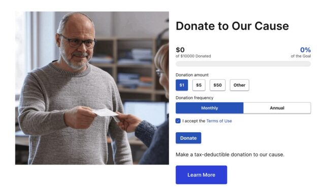 Donation form on the front end