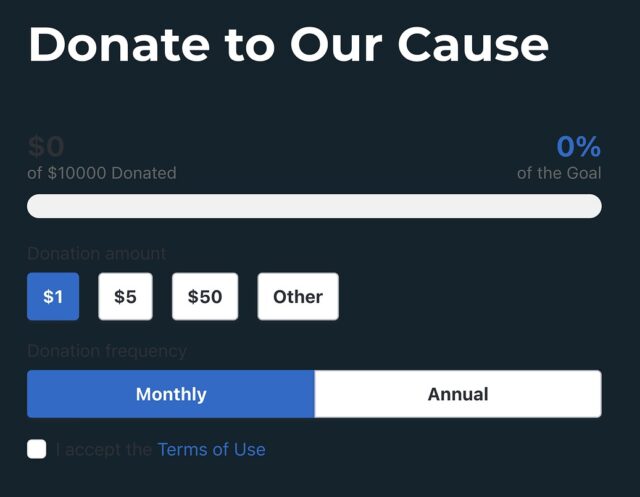 Donation form with default set