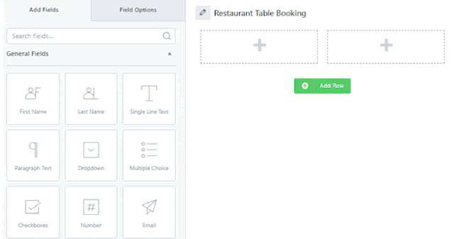 drag and drop fields for restaurant booking form