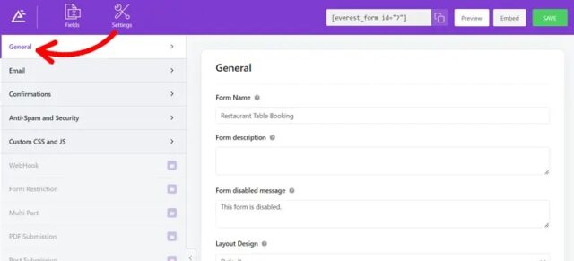 general settings for reservation