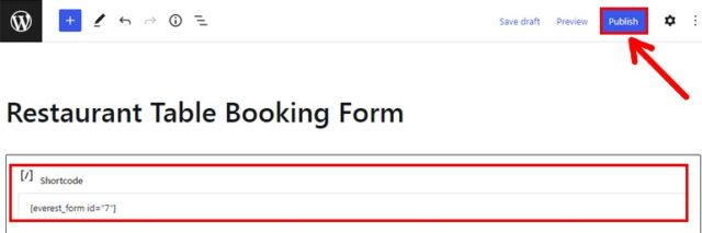publish restaurant table booking
