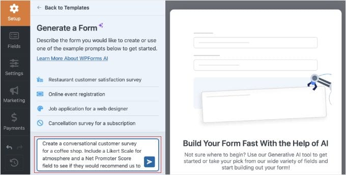 wpforms prompt generate with ai