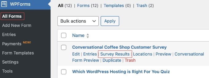 wpforms survey results link