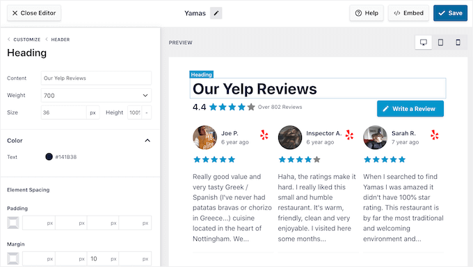 Редактирование заголовка ReviewsFeedPro